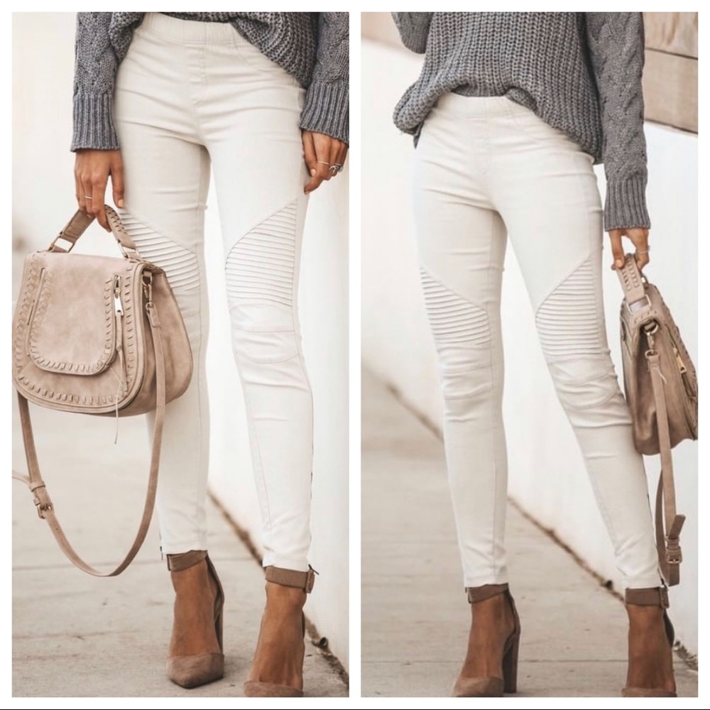 FAVORITES WHITE STRETCH MOTO SKINNY JEGGINGS